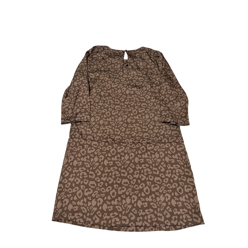 Forever 21 Essentials Brown‎ Leopard Animal Print 3/4 Sleeve Shift Dress Small